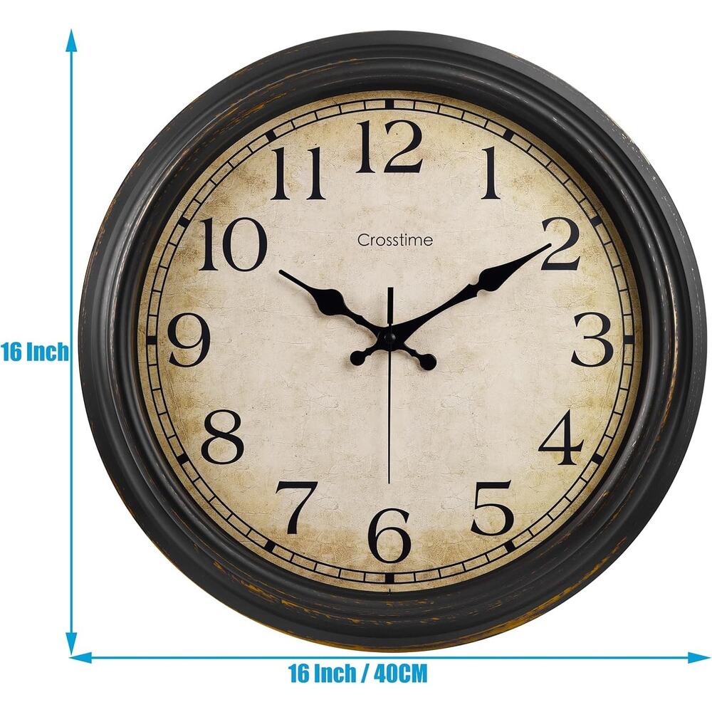 Crosstime Vintage Black Wall Clock 16in - Picture 2 of 7